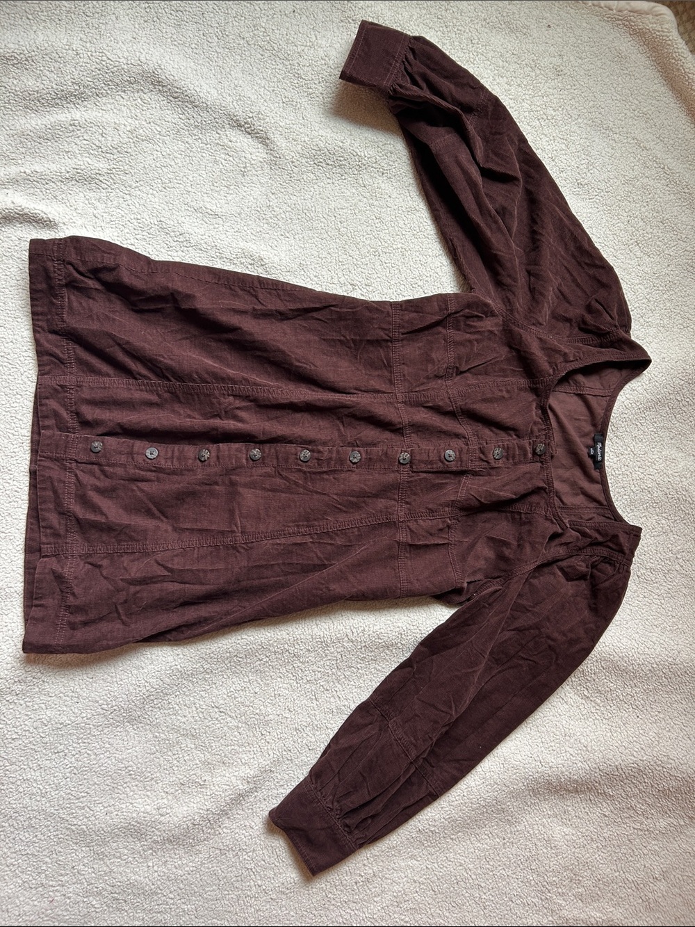 Madewell Button-Down Corduroy Shirtdress in Deep Brown